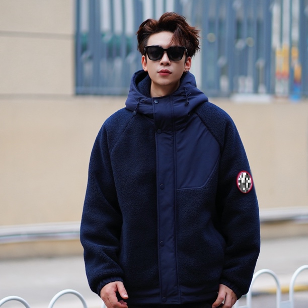 《棉服》情侣款宽松精纺拼接颗粒绒休闲外套男士加厚棉服外套保暖