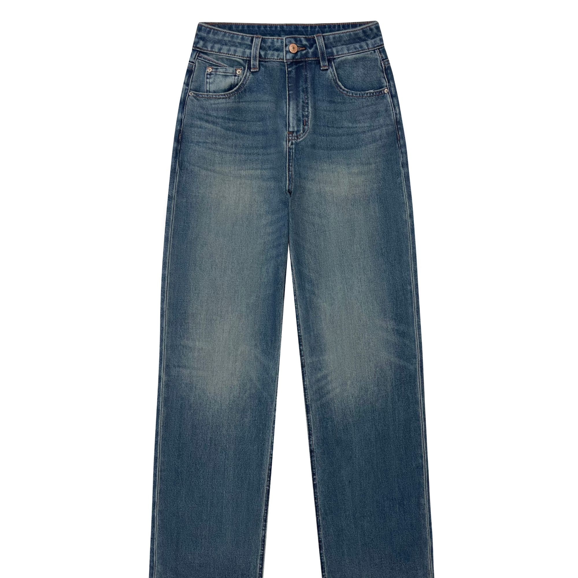 Basic House/百家好简约时尚牛仔蓝直筒牛仔裤