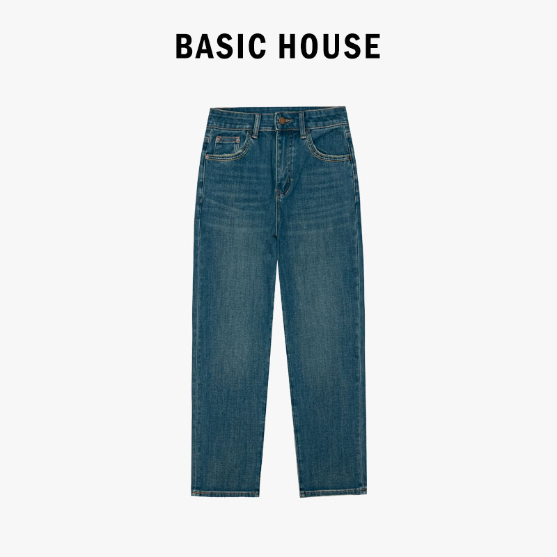 Basic House/百家好【360四面弹】抓绒加厚直筒显瘦牛仔裤