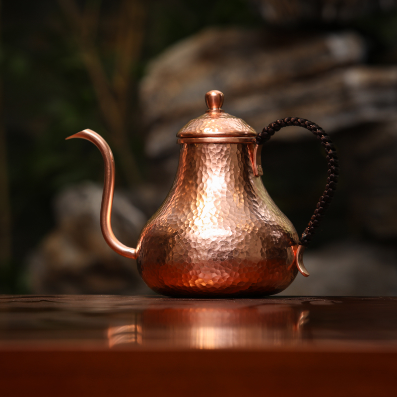紫铜壶细口铜壶烧水壶泡茶壶手工捶打咖啡冲泡铜壶600毫升包邮