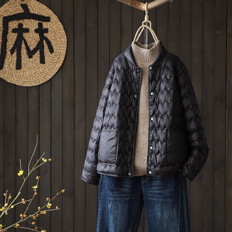 时尚小个子加厚2023秋冬新款轻薄款羽绒服女士短款立领宽松大码