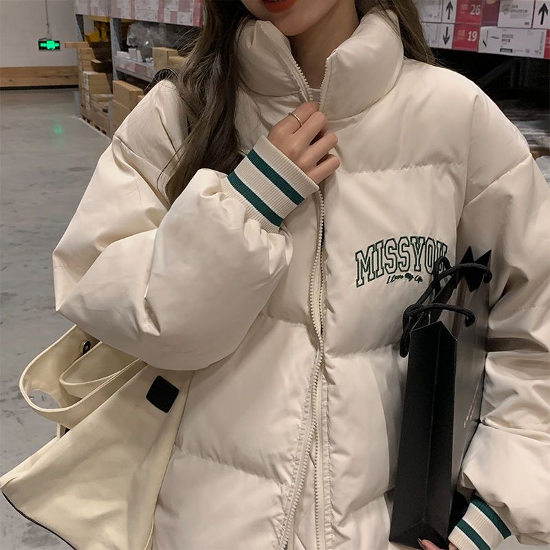 2023年冬季新款韩版宽松绣花学生面包服羽绒衣女羽绒服加厚