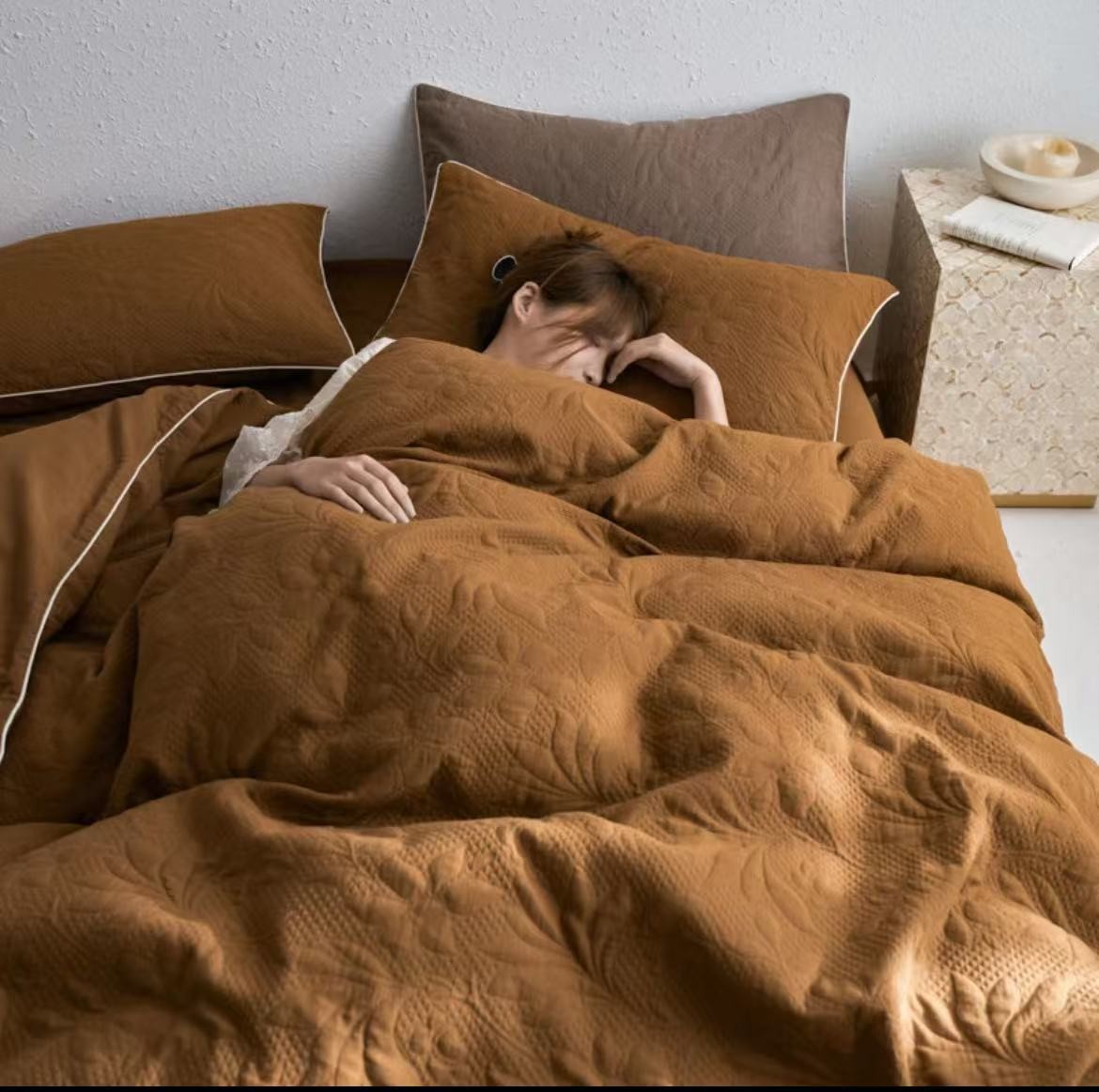 复古轻奢加厚全棉浮雕床品三件套