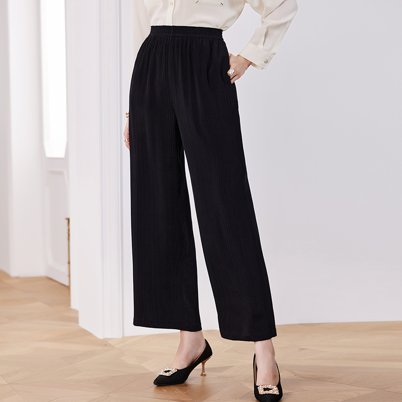 Z9296恩纳斯直筒裤2025秋季新款透气百搭宽松桑蚕丝休闲裤子