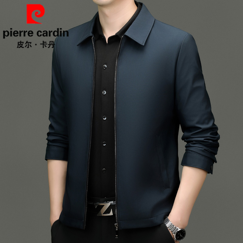 皮尔卡丹新款翻领春秋季休闲男百搭宽松外套男士商务夹克