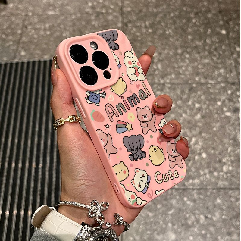 可爱动物苹果15promax手机壳iphone14/13卡通12折皱壳11/xr/8p/7