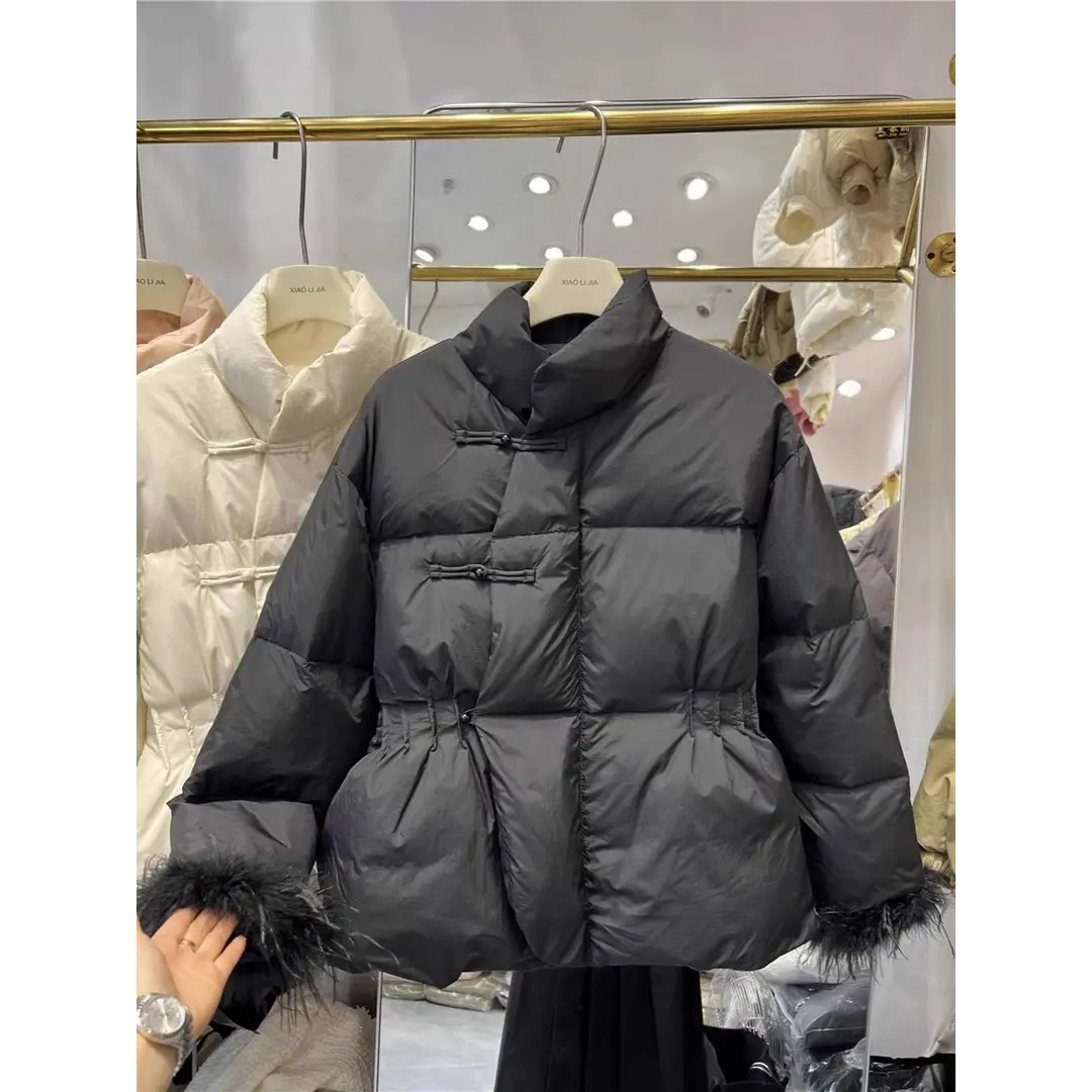 新中式盘扣短款羽绒棉服女冬季2024新款国风立领大码收腰加厚外套