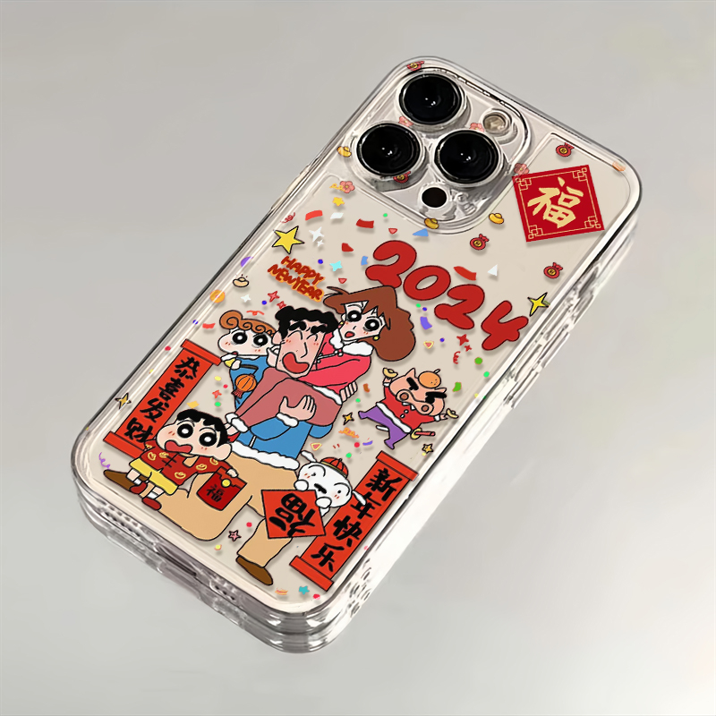 蜡笔小新拜年苹果华为iPhone15/14promax/13/12手机壳xs软太空壳8