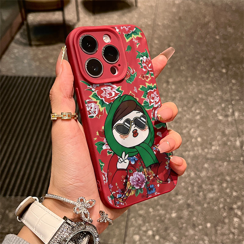 大花女孩苹果15promax手机壳iphone14/13卡通12折皱壳11/xr/8p/7