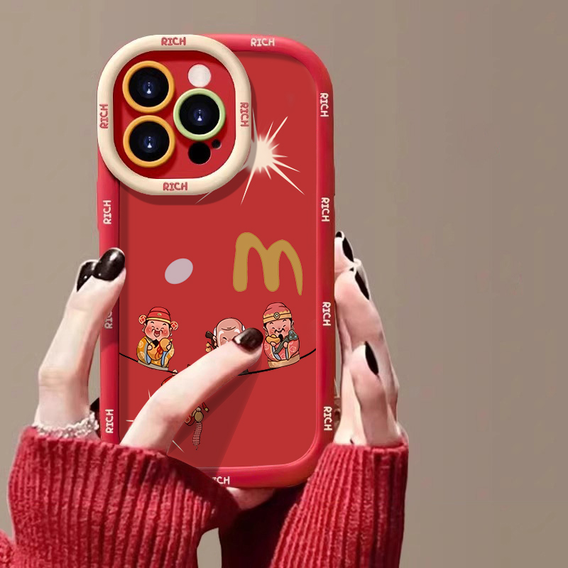 财神拜年苹果15promax手机壳iphone14全包13软12新年11泡芙x红7/8