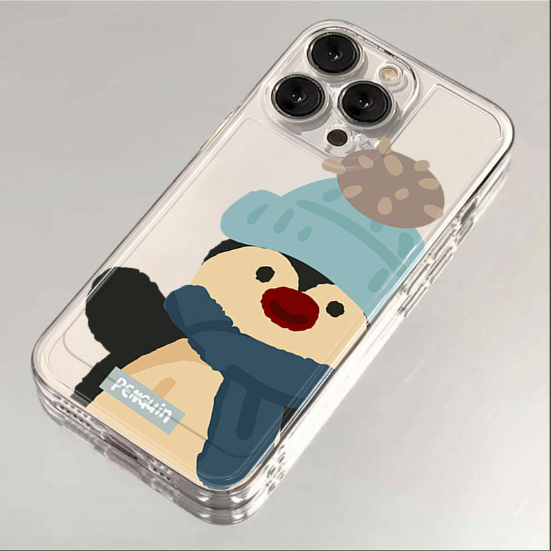 冬日可爱企鹅苹果14手机壳iPhone15pro透明13/12软11/8plus7xsmax