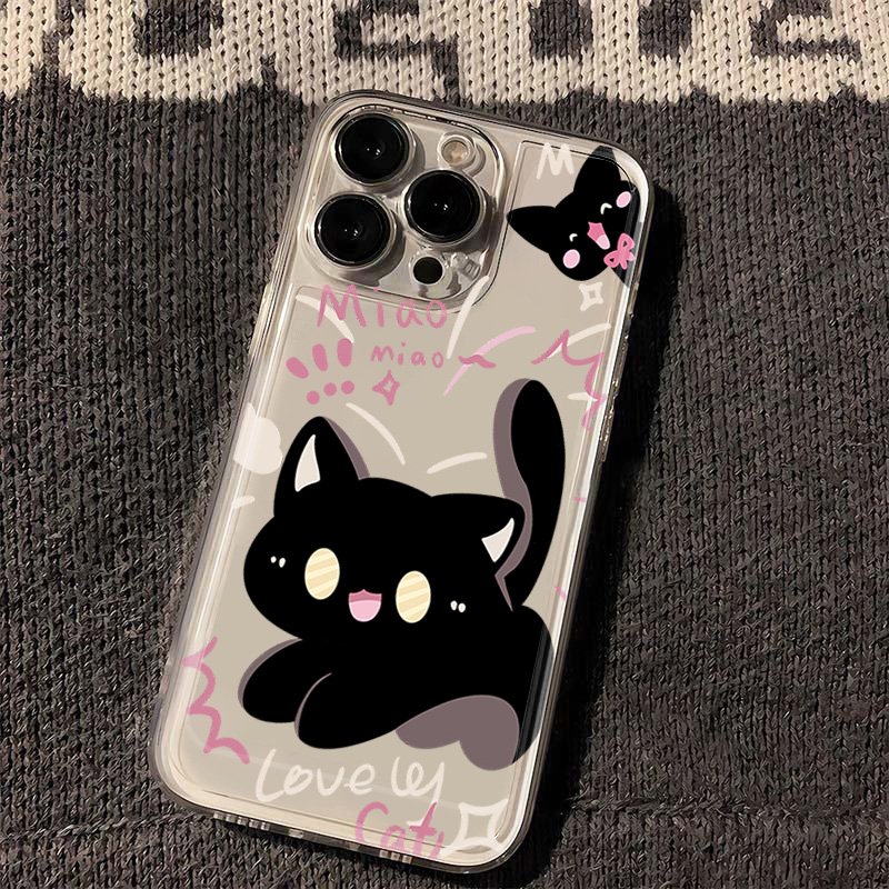奔跑黑猫苹果15手机壳iPhone14promax新款7/8plus软壳13/12/11/xr