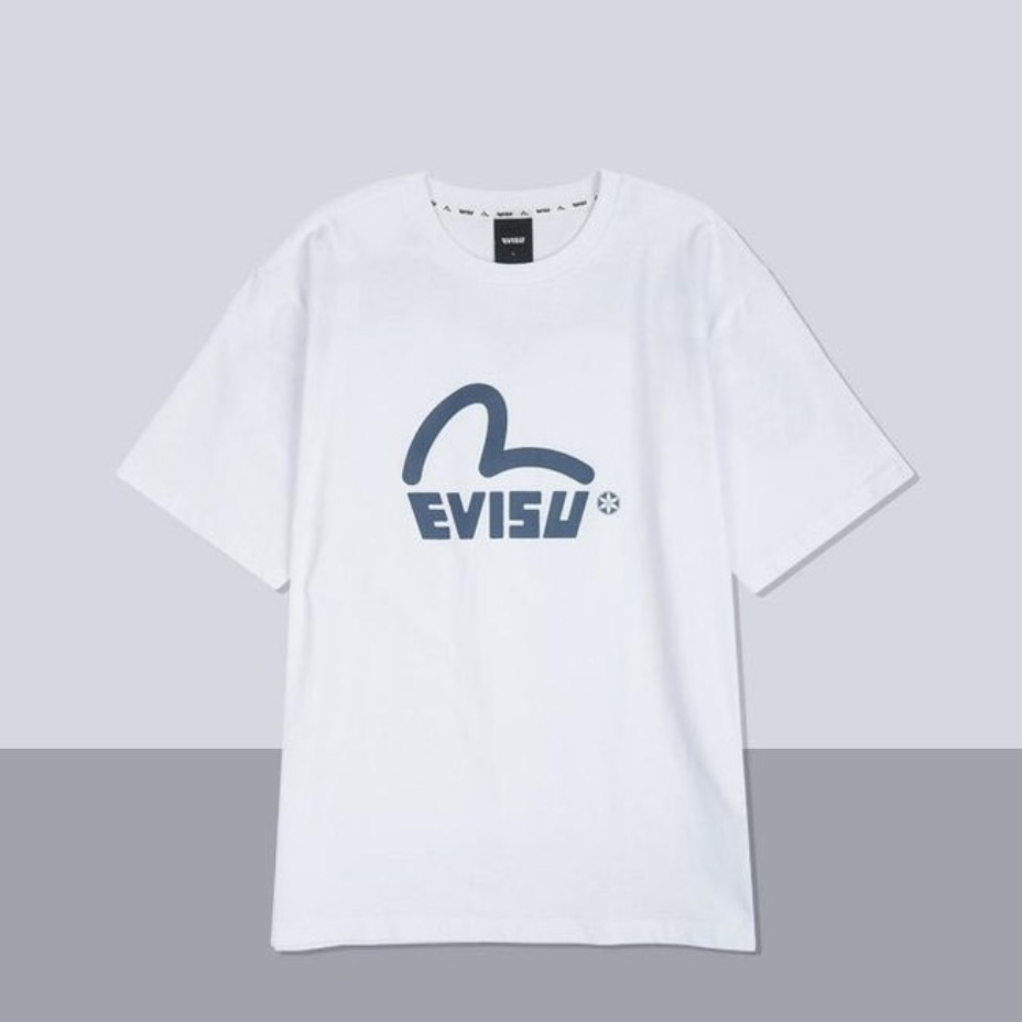 韩版福神藏蓝环间大logo半袖