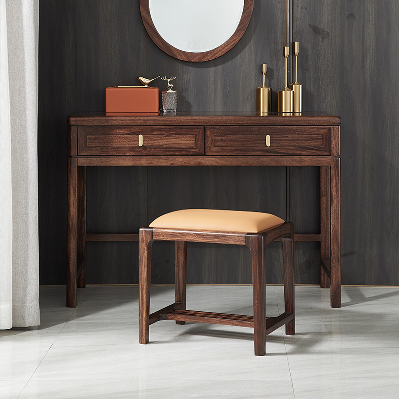 新中式乌金木书桌梳妆台一体两用实木家用化妆台书桌学习桌写字桌