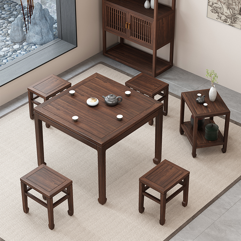 乌金木新中式家用正方形打牌四方桌餐厅吃饭桌八仙桌纯实木小方桌