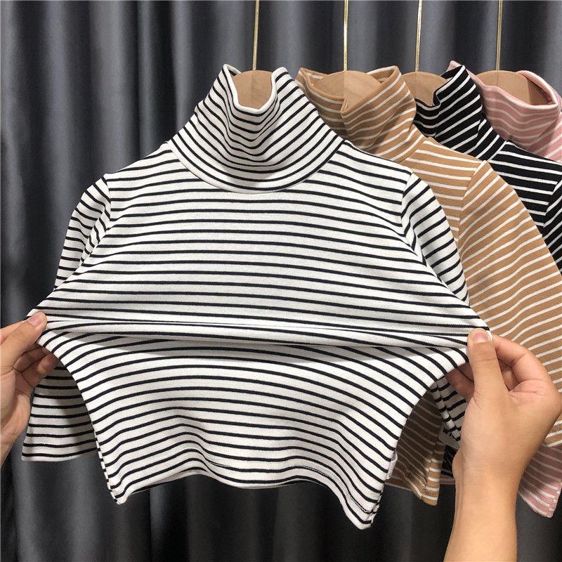 【小扬哥推荐】儿童韩国高领德绒条纹打底衫2021秋冬长袖T恤男秋Z