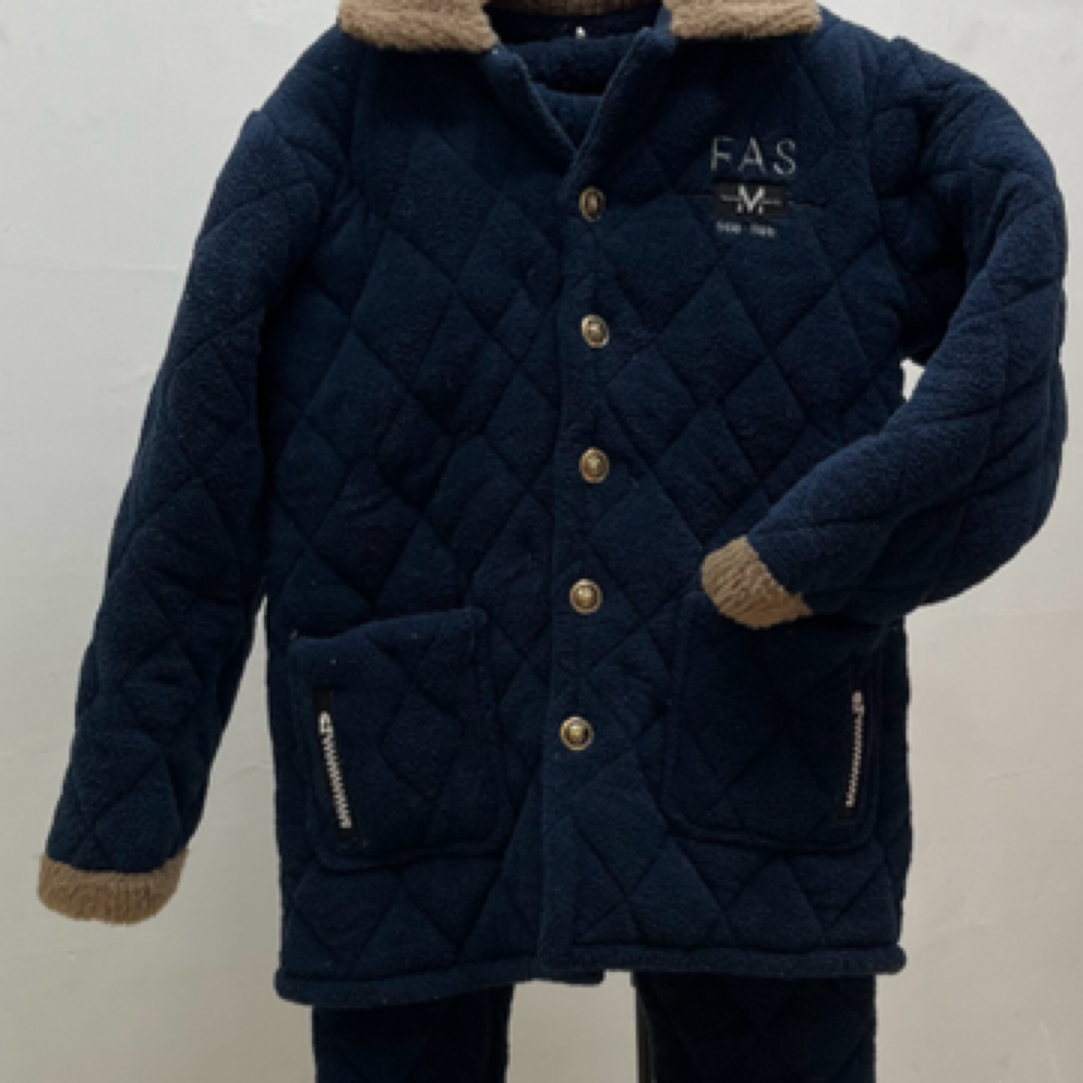 冬季男士三层夹棉加厚的保暖家居服套装