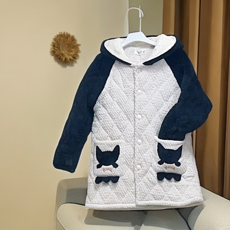 微瑕串色冬季经典熊猫三层夹棉加厚睡衣套装