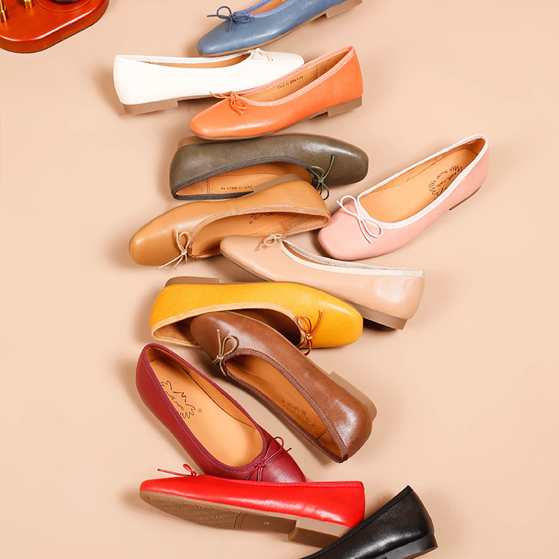 玛菲玛图7553-11春夏羊皮女鞋方头浅口平底单鞋蝴蝶结芭蕾舞鞋女