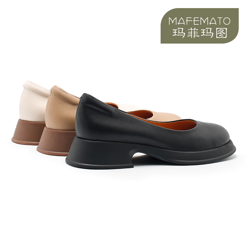 玛菲玛图3A11-1春秋夏简约百搭女鞋牛皮中跟透气工作鞋上班单鞋女
