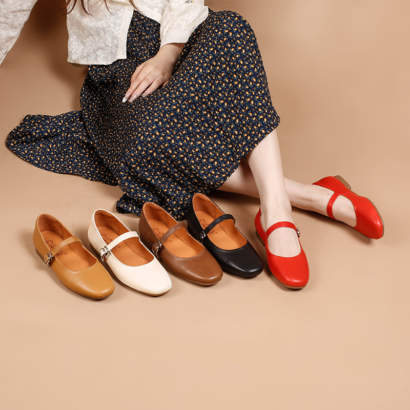 玛菲玛图7553-10春季文艺复古女鞋简约扣带玛丽珍女鞋平底鞋单鞋