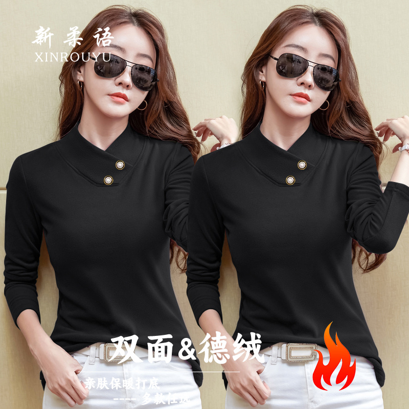 中老年V领女装妈妈秋装2025新款秋衣女士外穿德绒长袖t恤打底小衫