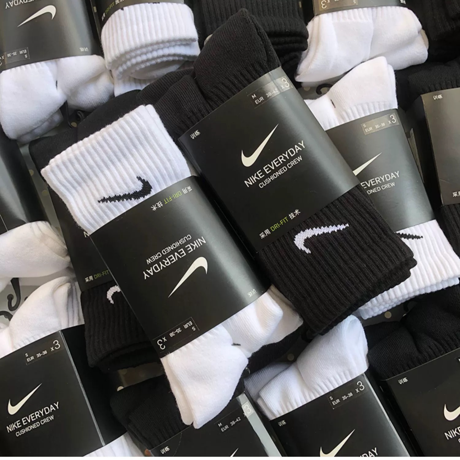Nike/耐克正品男女袜舒适运动袜针织棉质吸汗潮流经典中高筒3双装