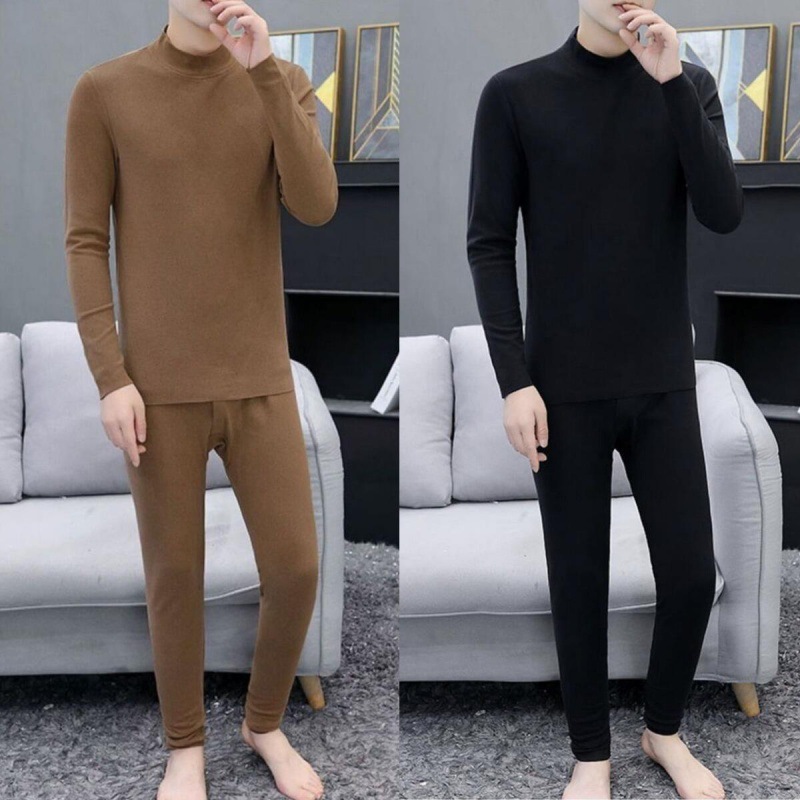 秋冬季男士德绒保暖内衣半高领无痕双面绒修身秋衣秋裤恒温打底