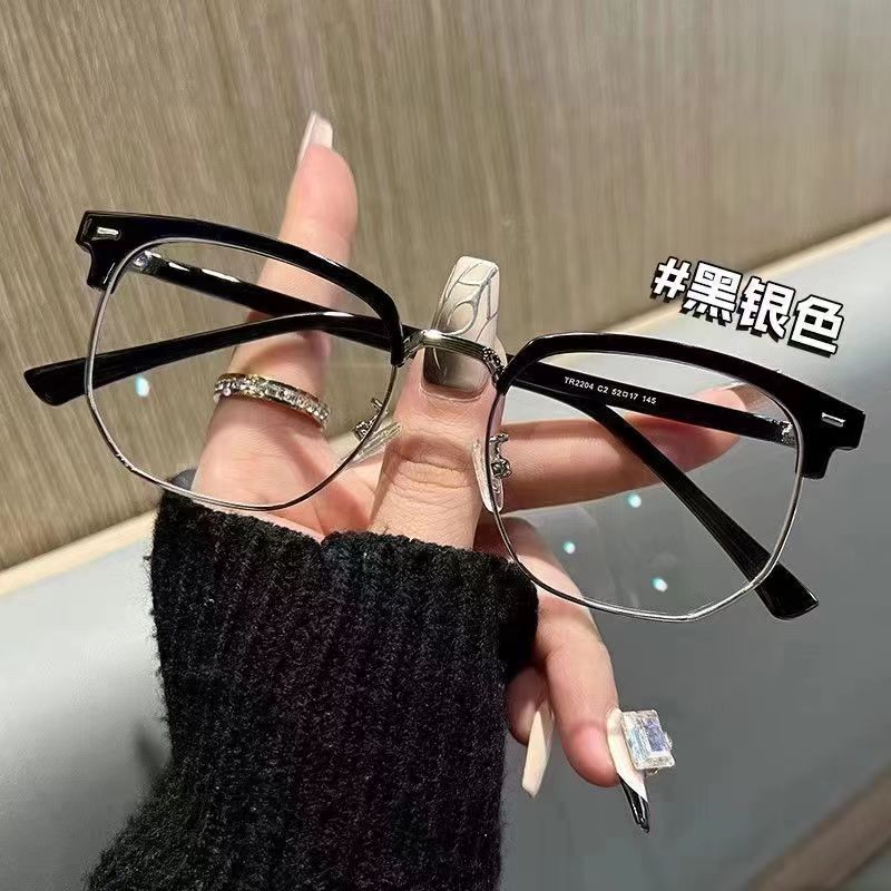小红书同款眉线金属近视眼镜框女可配度数圆脸半框男眼睛架韩版潮