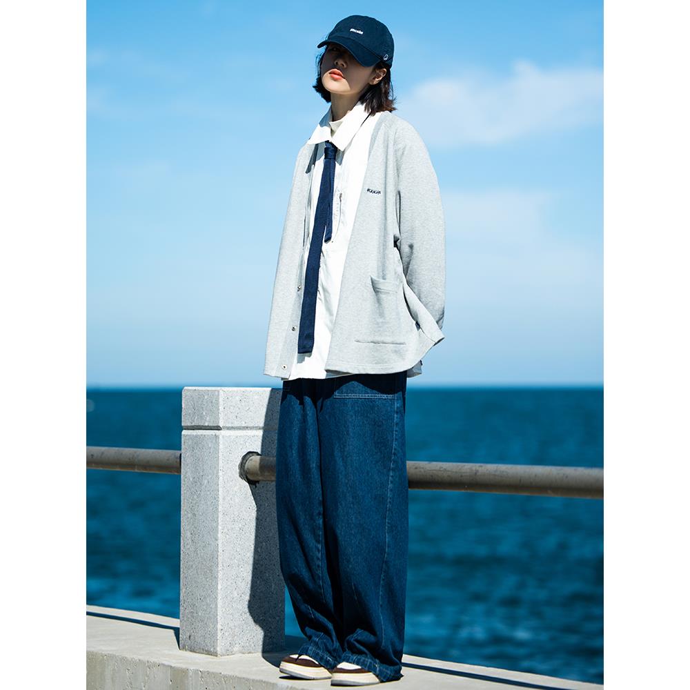 易燃空间日潮直筒牛仔裤休闲宽松阔腿裤显瘦复古烟管女裤男