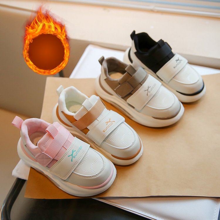 女童运动鞋2023秋冬新款儿童加绒老爹鞋男童皮面跑步鞋中大童二棉