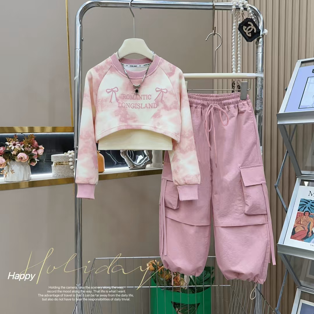 【加绒】儿童加绒上衣裤子两件套女童洋气时尚工装裤网红套装休闲