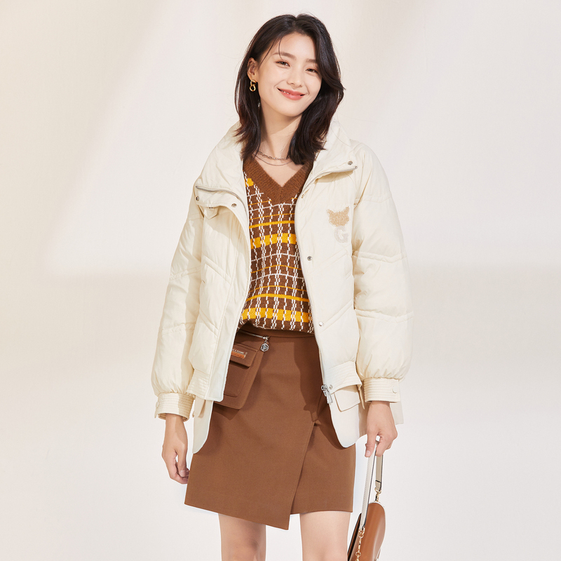 XH406957A860简约百搭冬季保暖女休闲白鸭绒羽绒服
