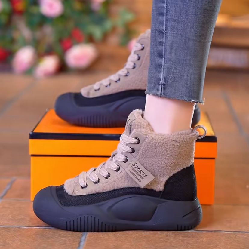 红蜻蜓牌真皮加绒短靴女2023秋冬新款马丁靴高帮百搭厚底保暖棉鞋