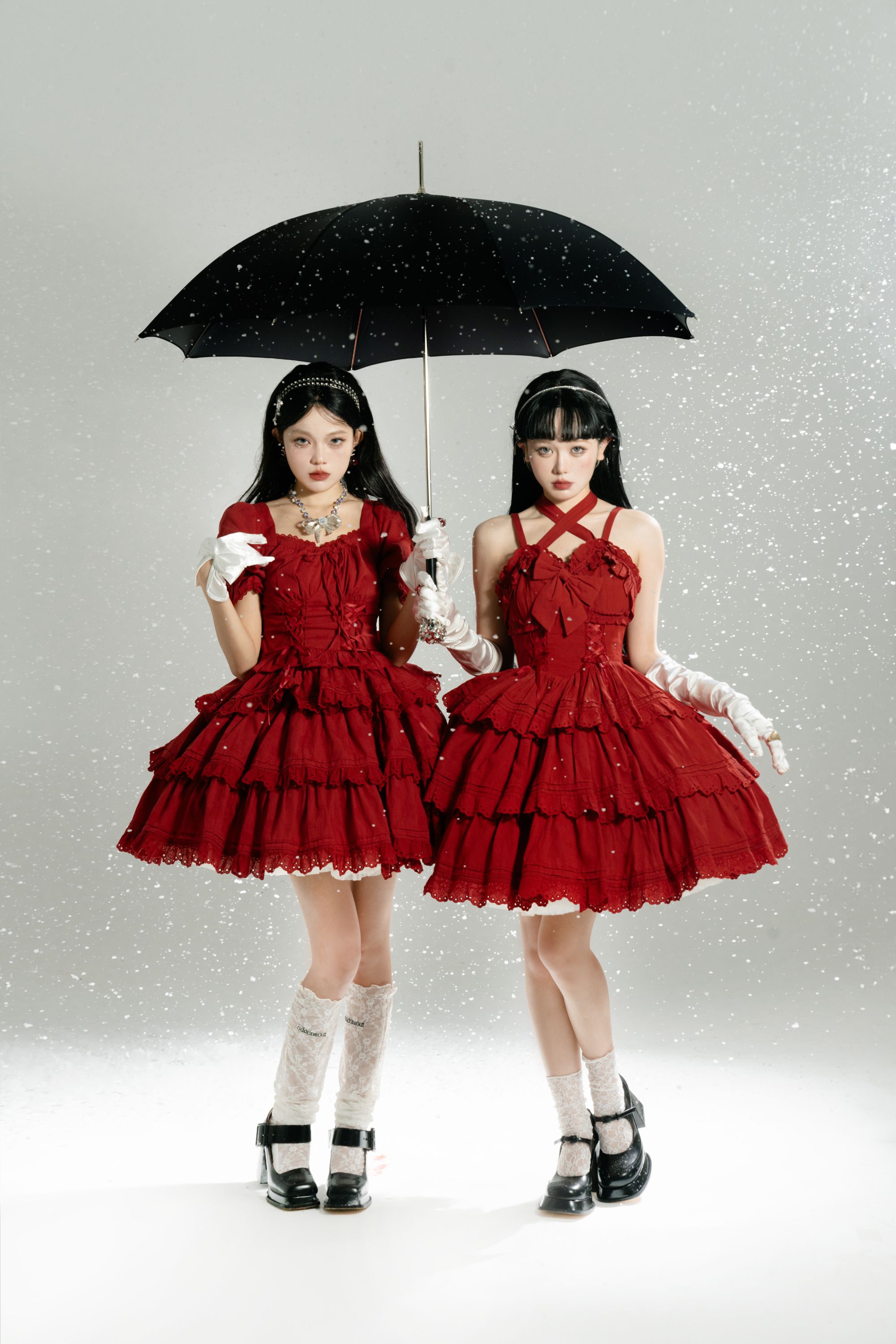 棉版芙拉lolita洛丽塔连衣裙优雅甜美复古优雅棉版op分体连体红色