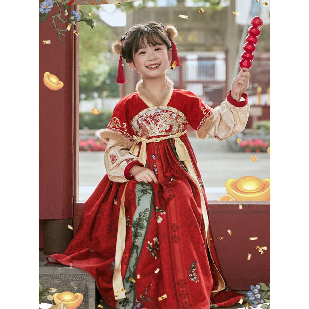 新款汉服女童冬款儿童古风古装拜年服女宝宝秋冬中国风唐装过年服