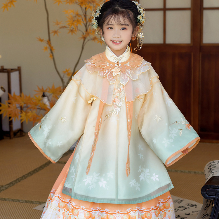 新款春秋儿童汉服女童薄款枫鲤儿明制刺绣套装马面裙公主汉服古风