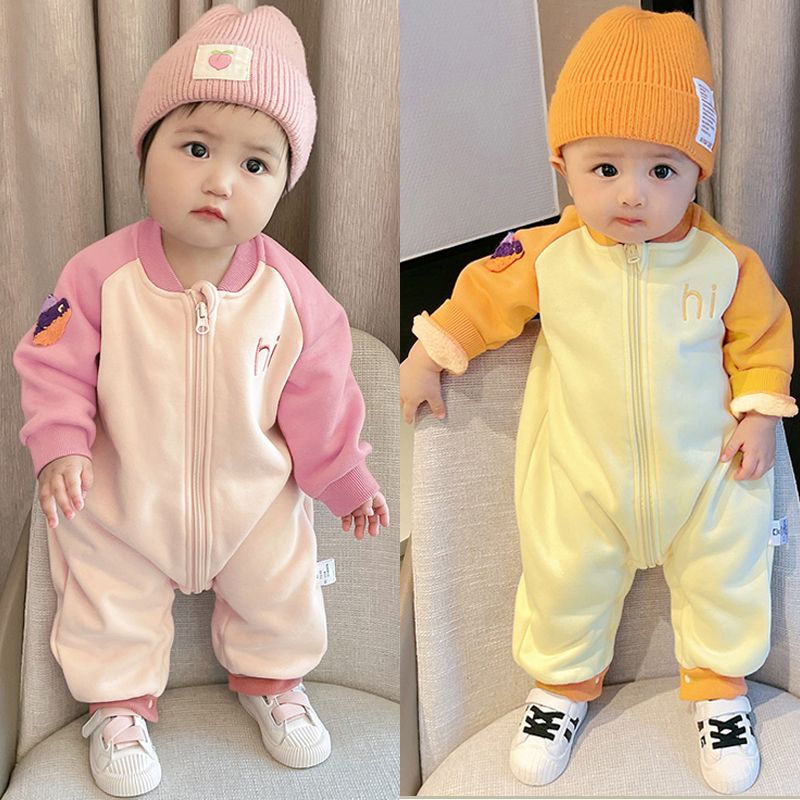 加绒棉男女宝宝连体衣春装秋冬季新生婴儿衣服1-23456789个月岁