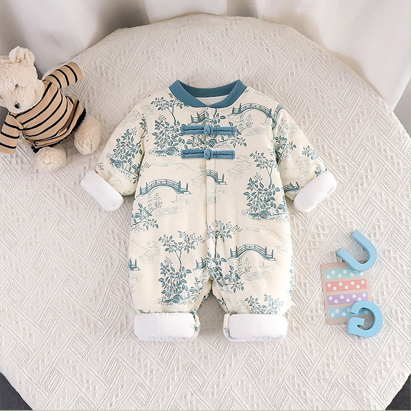 婴儿冬款连体衣无骨棉棉服宝宝中国风衣服秋冬外出保暖哈衣爬服
