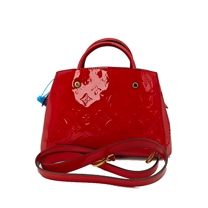 90新 LouisVuitton/路易威登 蒙田bb漆皮红色女手提斜挎包