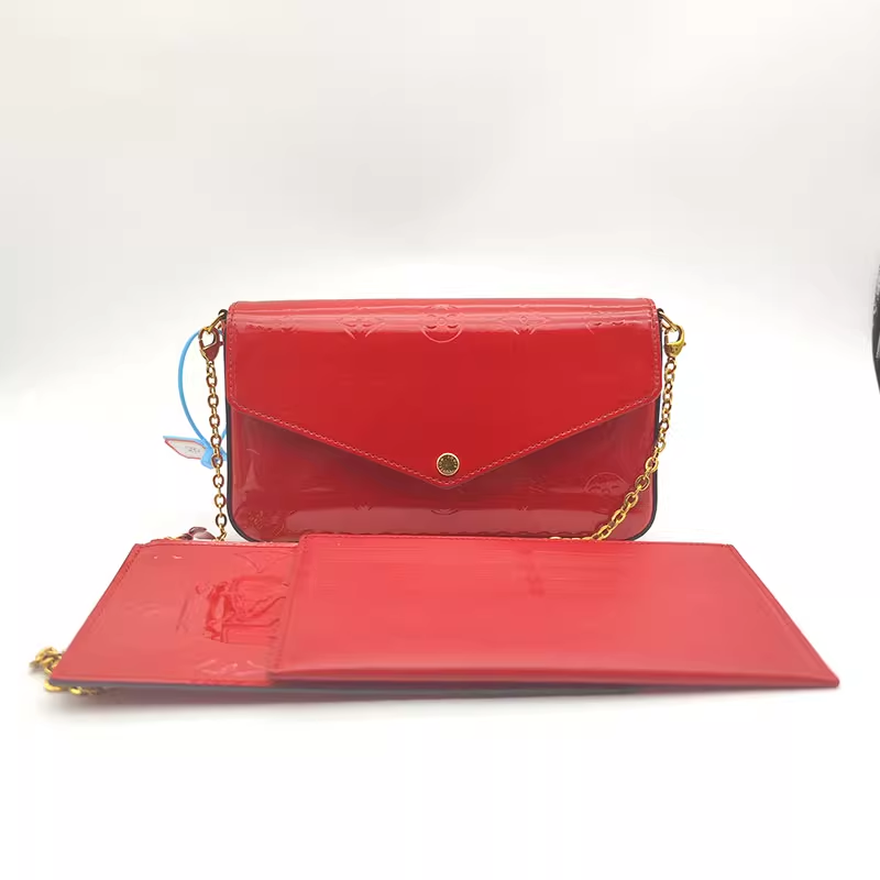 90新 LouisVuitton/路易威登 三合一漆皮红色单肩链条