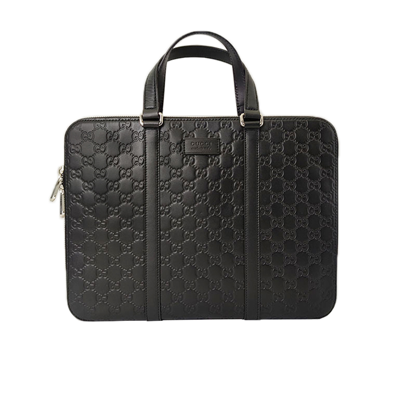 95新 GUCCI/古驰 黑色压纹公文包电脑包男士商务手提包