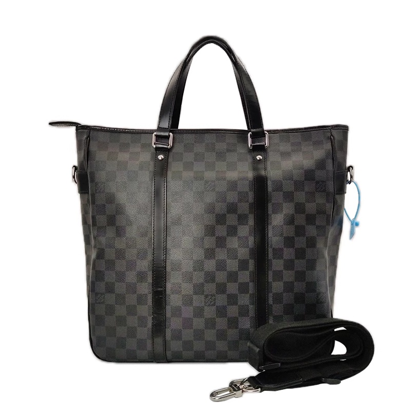 90新 LouisVuitton/路易威登 黑棋盘格竖款公文包斜挎男士手提包