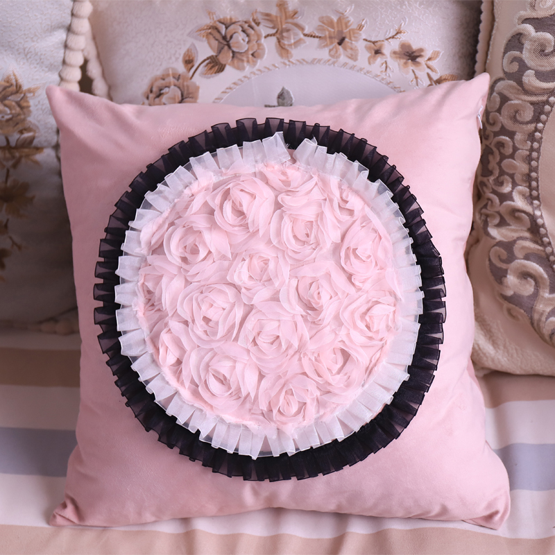 轻奢风网红抱枕花边创意设计可爱抱枕客厅沙发卧室粉色可拆含芯