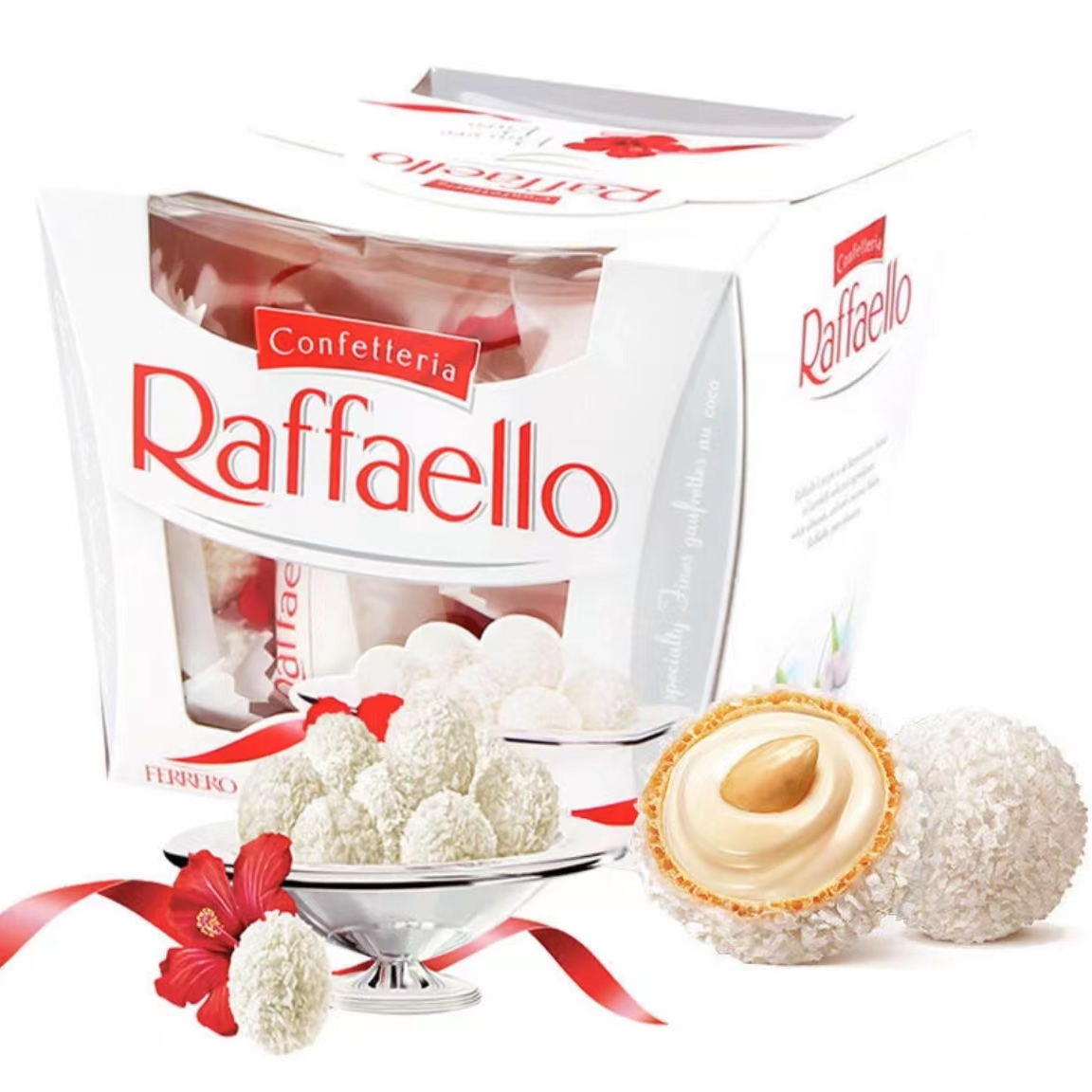 拉斐尔雪莎巧克力白色椰蓉球扁桃仁糖果巧克力零食喜糖15颗150g