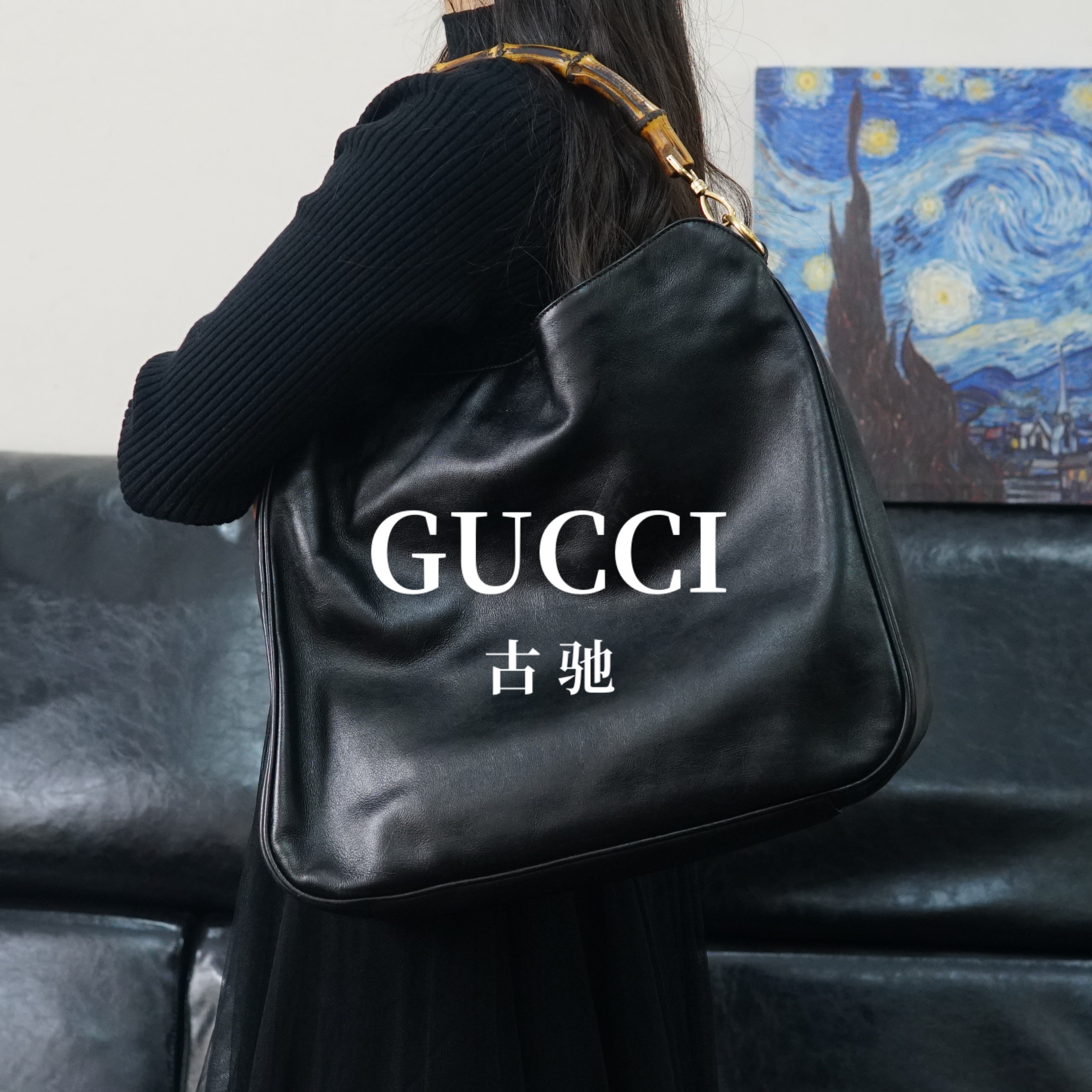 95新 GUCCI/古驰 竹节黑色单肩包/FYZG12606009/6009