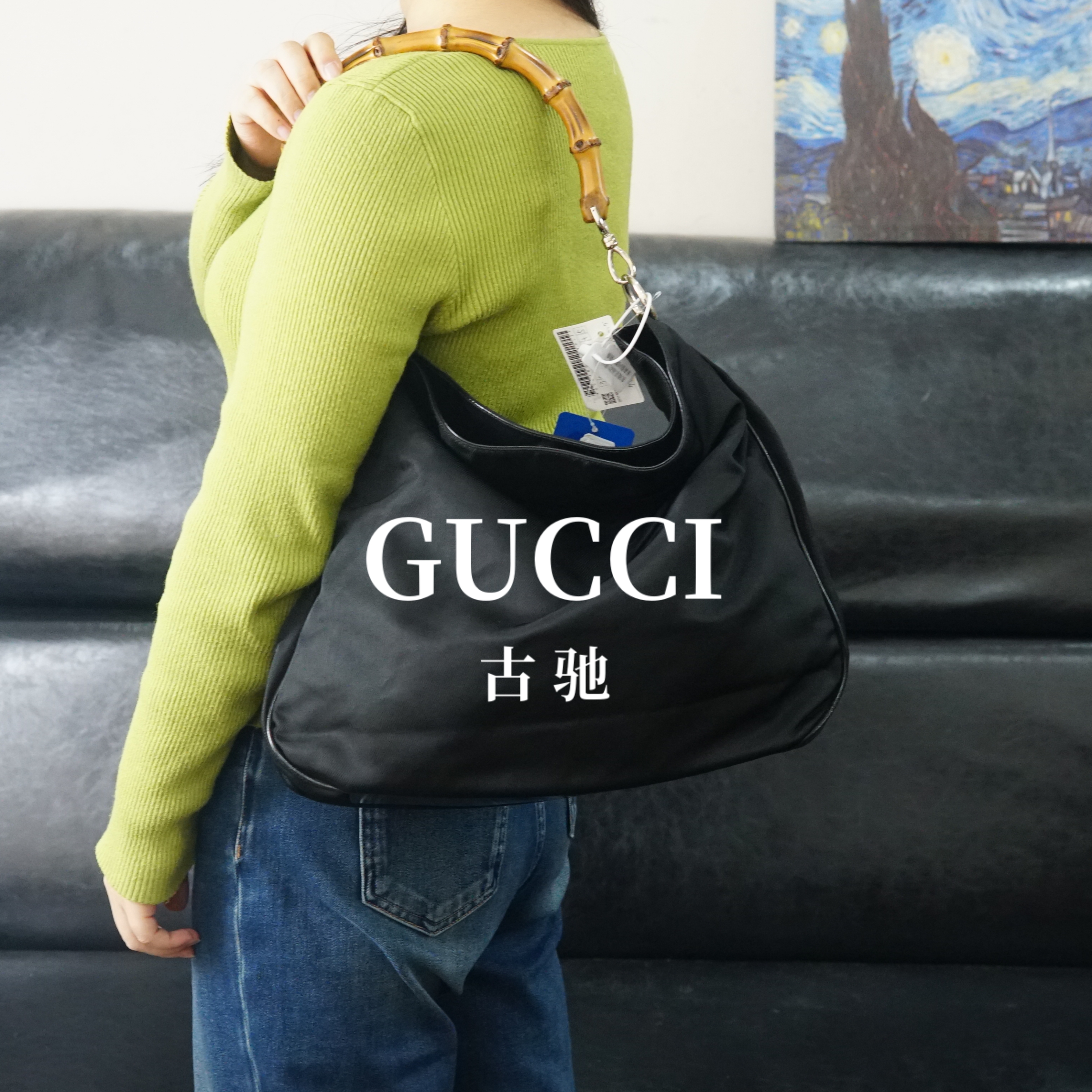 95新 GUCCI/古驰 竹节黑色单肩包/JJ12702837/2837