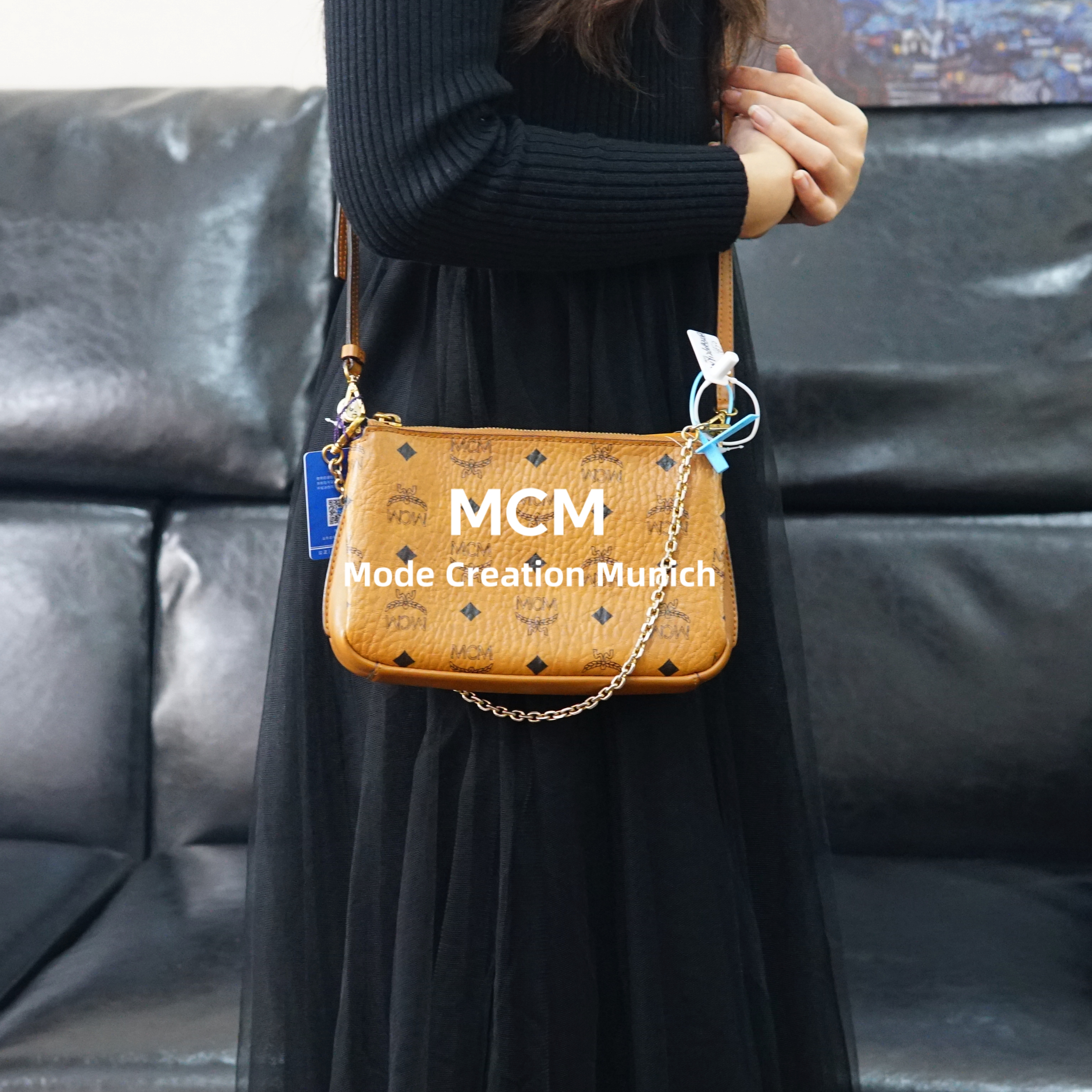 95新 MCM 干邑色斜挎链条包/WY12608348/8348