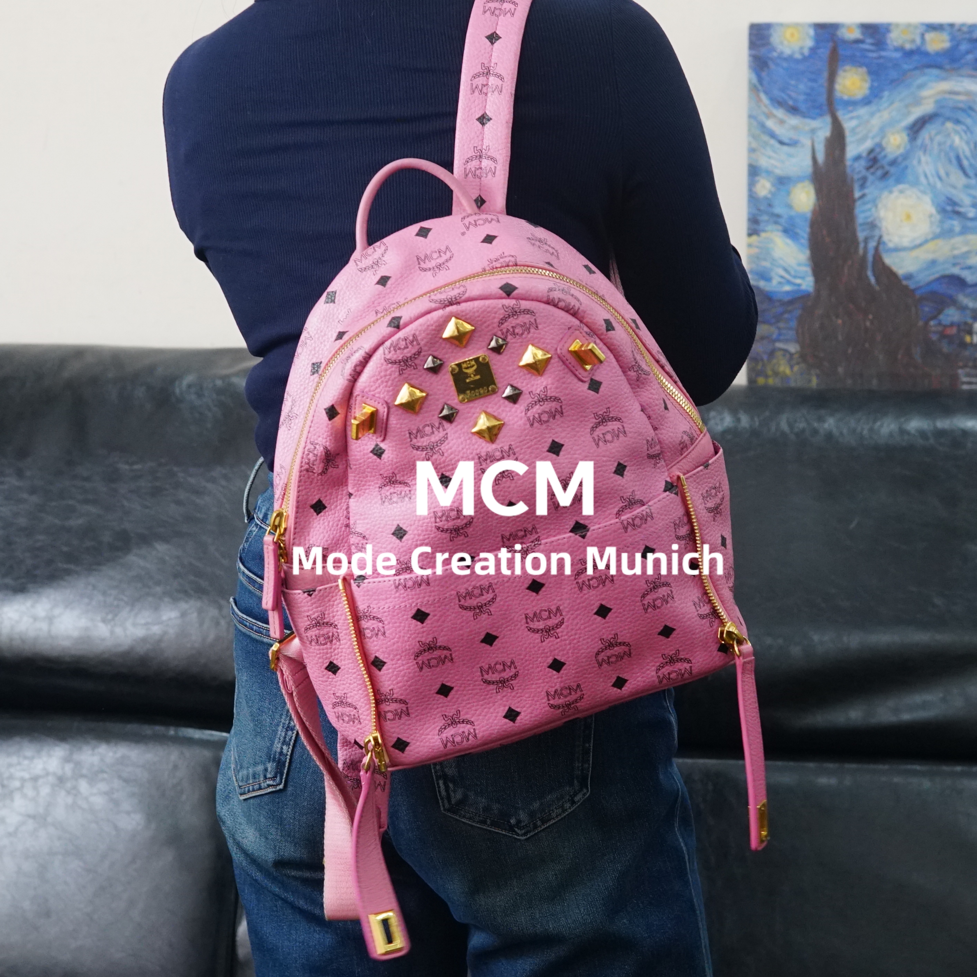 95新 MCM 粉色双肩包/HH11717569/7569