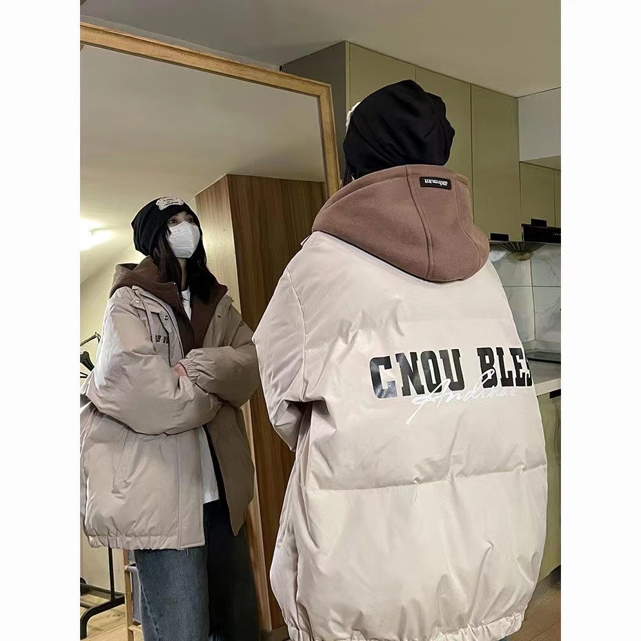 棉服假两件拼色情侣装棉衣男女棉服女款爆款2025新款加厚